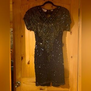 Deadstock Laurence Kazar vintage sequin heavy dress!! INcredible